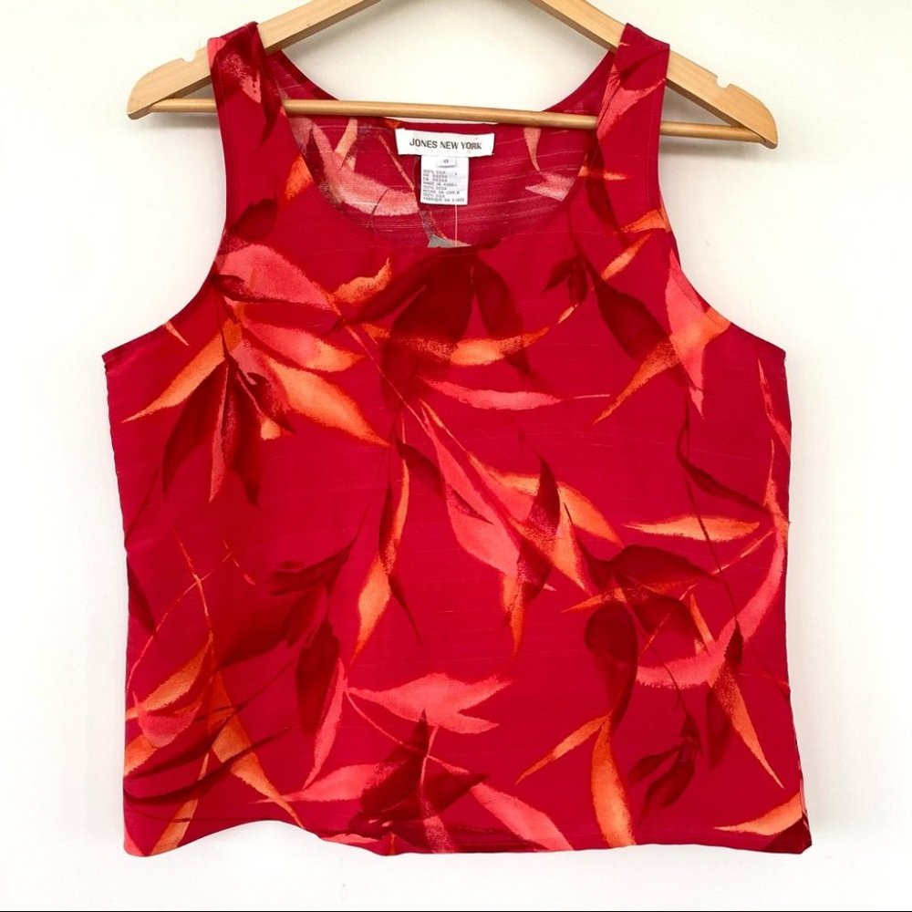 NWT 100% Silk Jones New York Red and Orange Floral Tank Top